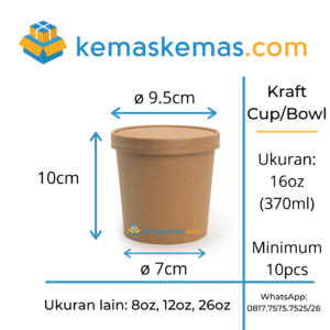 Brown Kraft Paper Cup 16oz + Lid penutup / Food Grade Soup Cup + Lid