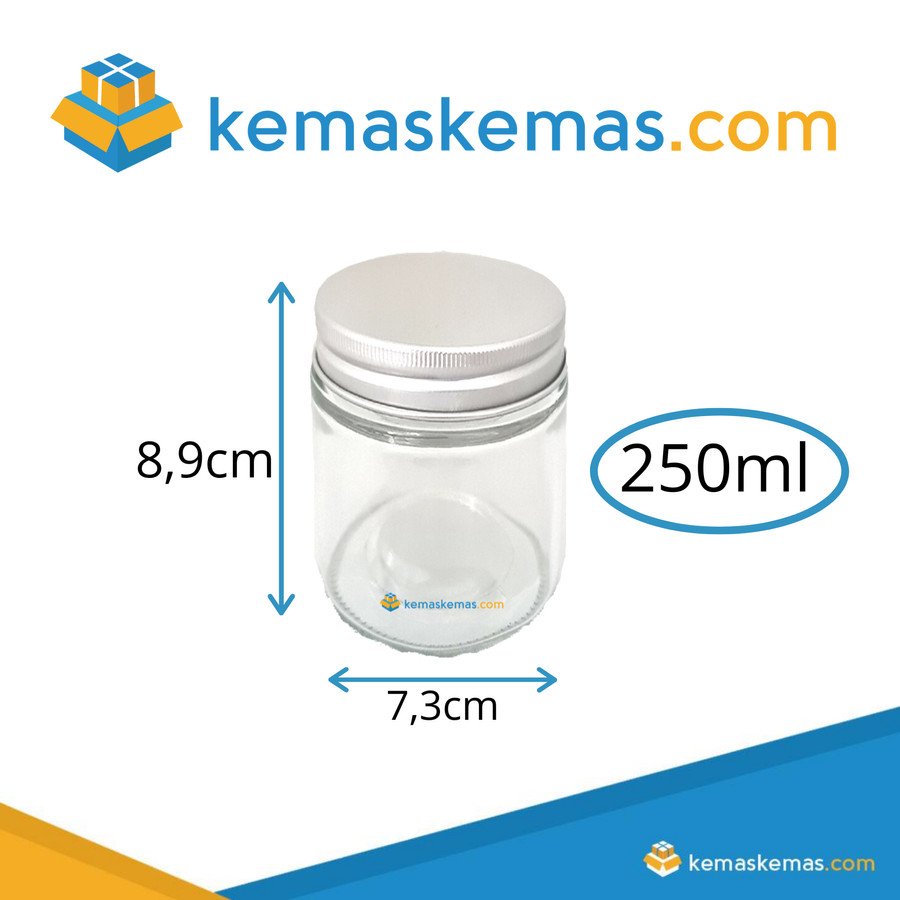 Toples Kaca Round 250ml Tinggi Jar Bulat Tutup Aluminium