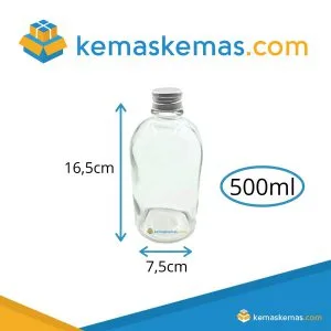 Botol Kaca Boston 500ml | Botol Kaca Round Madu Susu + Tutup Alumunium - kemaskemas.com wholesale