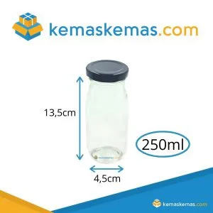 Botol Kaca Jus 250ml + Tutup | Glass Milk Bottle | Botol Sirup Kaca - kemaskemas.com wholesale