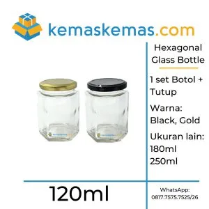 Botol kaca hexagon 120ml toples jar madu segi enam dengan tutup metal