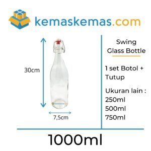 1000ml Botol Kaca Swing Bottle Premium Round + Tutup Merah Putih