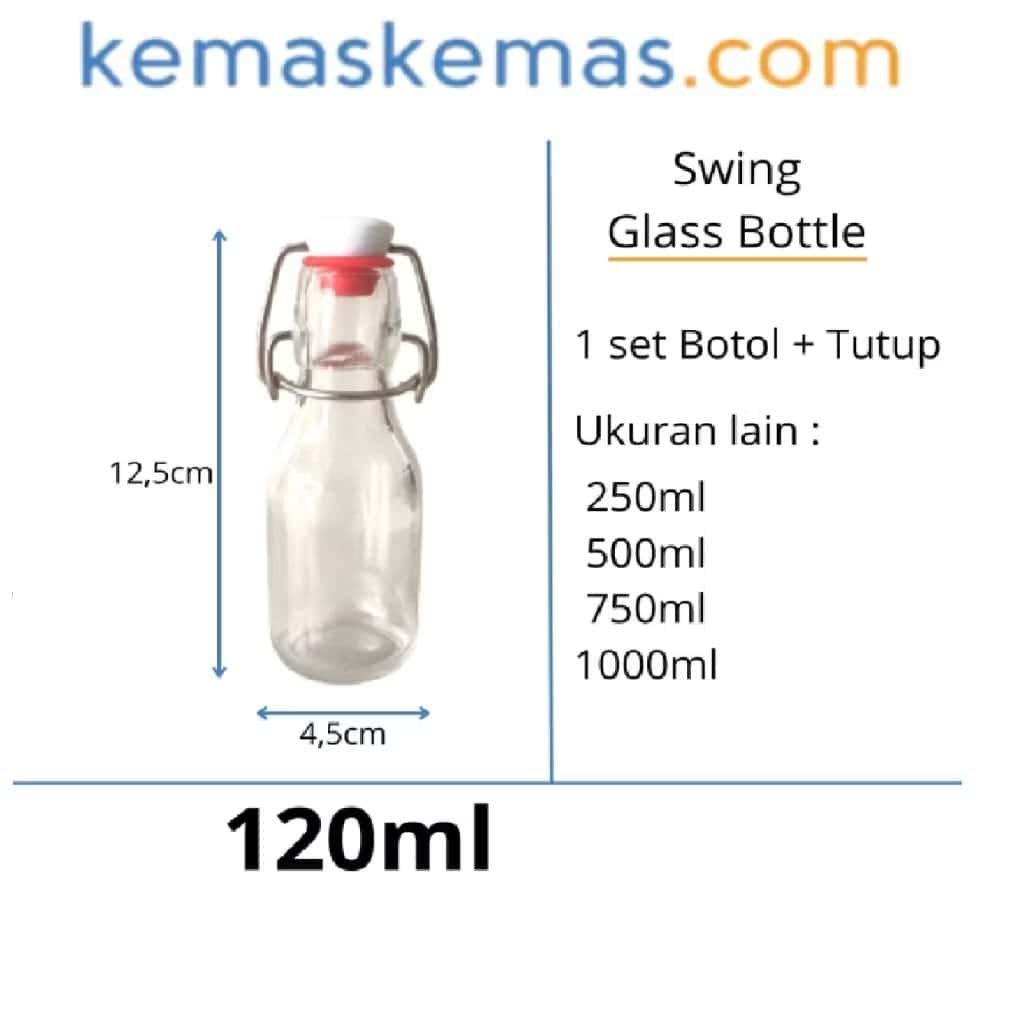 120ml Botol Kaca Swing Bottle Premium Round + Tutup Merah Putih - 120ml Botol kaca swing