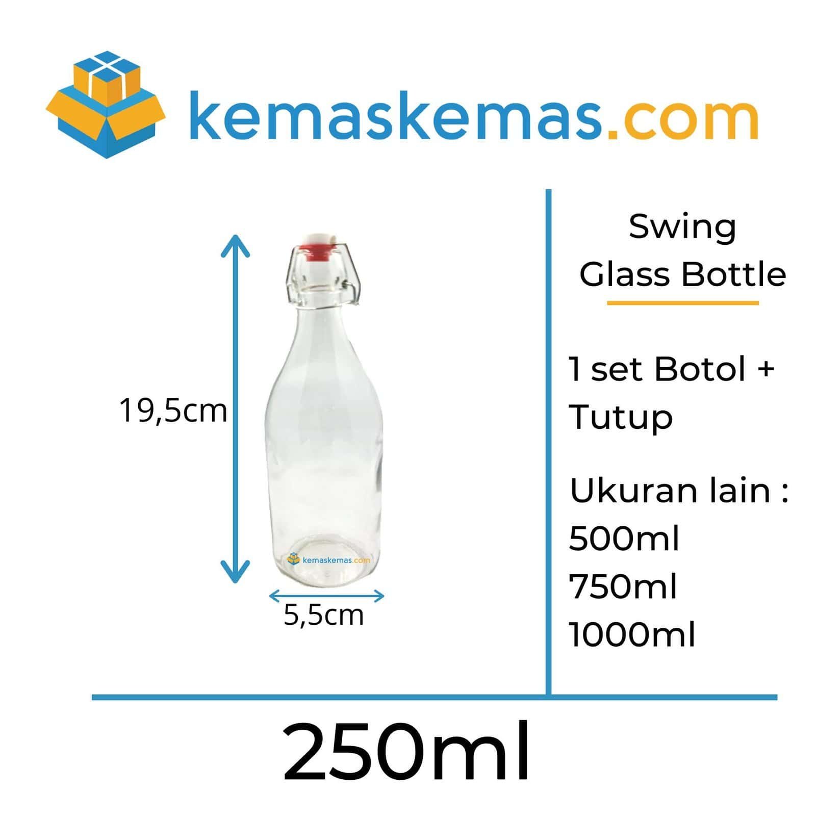 250ml Botol Kaca Swing Bottle Premium Round + Tutup Merah Putih - 250ml Botol kaca swing round