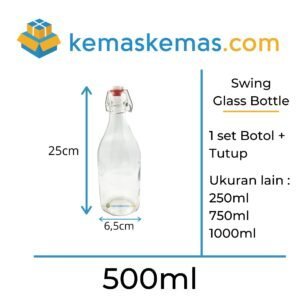 500ml Botol Kaca Swing Bottle Premium Round + Tutup Merah Putih