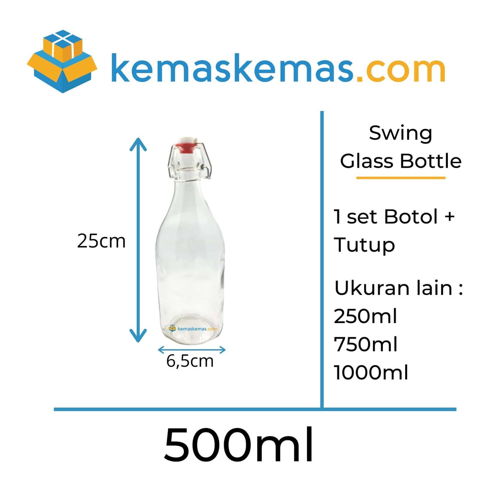 500ml Botol Kaca Swing Bottle Premium Round + Tutup Merah Putih - 500ml botol kaca swing round