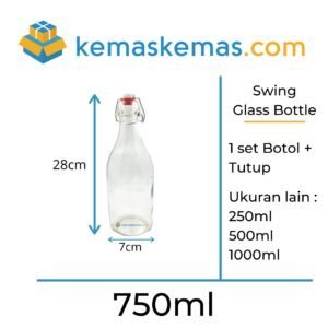 750ml Botol Kaca Swing Bottle Premium Round + Tutup Merah Putih
