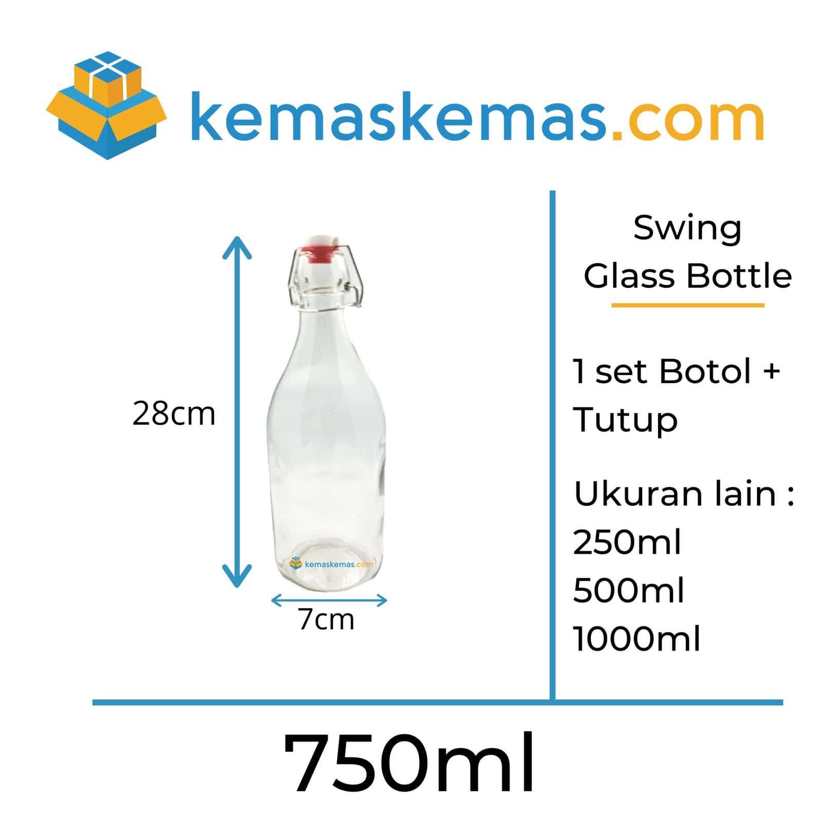 750ml Botol Kaca Swing Bottle Premium Round + Tutup Merah Putih - 750ml Botol kaca swing round