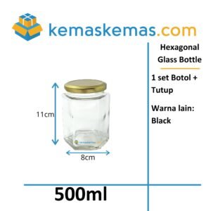 500ml Botol Kaca Hexagon Toples Jar Kaca Madu segi enam + Tutup