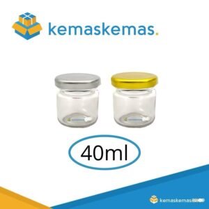 40ml Botol Kaca Jar Round Glass Jar Madu Selai + Tutup Metal Seng