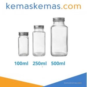 Botol Jar Kaca Susu Juice French Square + Tutup Alumunium / Botol Jus/ Botol Madu/ Botol Sirup