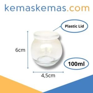 Botol Jar Kaca Puding Round Ball Kaca Selai / Madu / Susu + Tutup