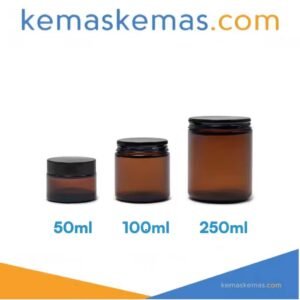 Botol Kaca Round Amber Wadah Pomade Pot Cream + Tutup