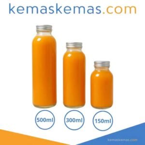 Botol Kaca Round Chubby Body Tinggi + Tutup Aluminium