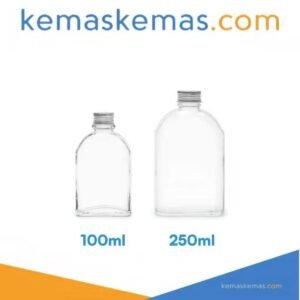 Botol Kaca Whiski Gepeng Bening/ Glass Clear Bottle + Tutup Aluminium