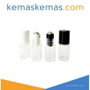 Botol Roll On Kaca Clear Bola Roller Stainless + Tutup Plastik Hitam Putih / Essential Oil Parfum Travel