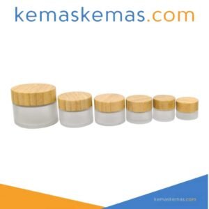 Wadah Pot Cream Kaca Round Frosted + Tutup Bambu