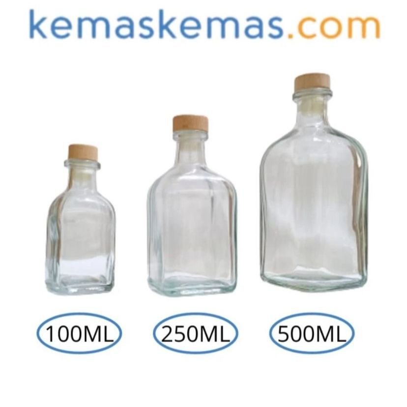 Botol Kaca Liquor Square  + Tutup Sumbat Bambu - liquor1
