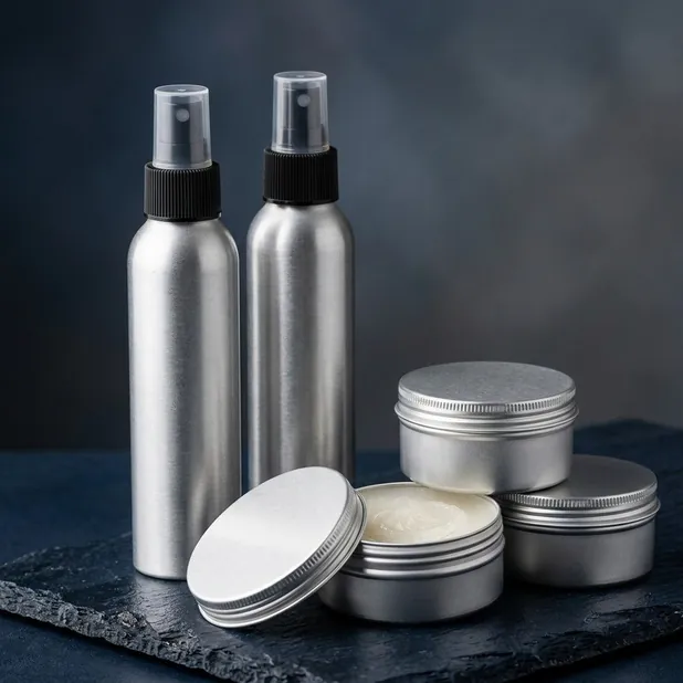 Pot aluminium dan botol spray untuk pomade parfum kosmetik